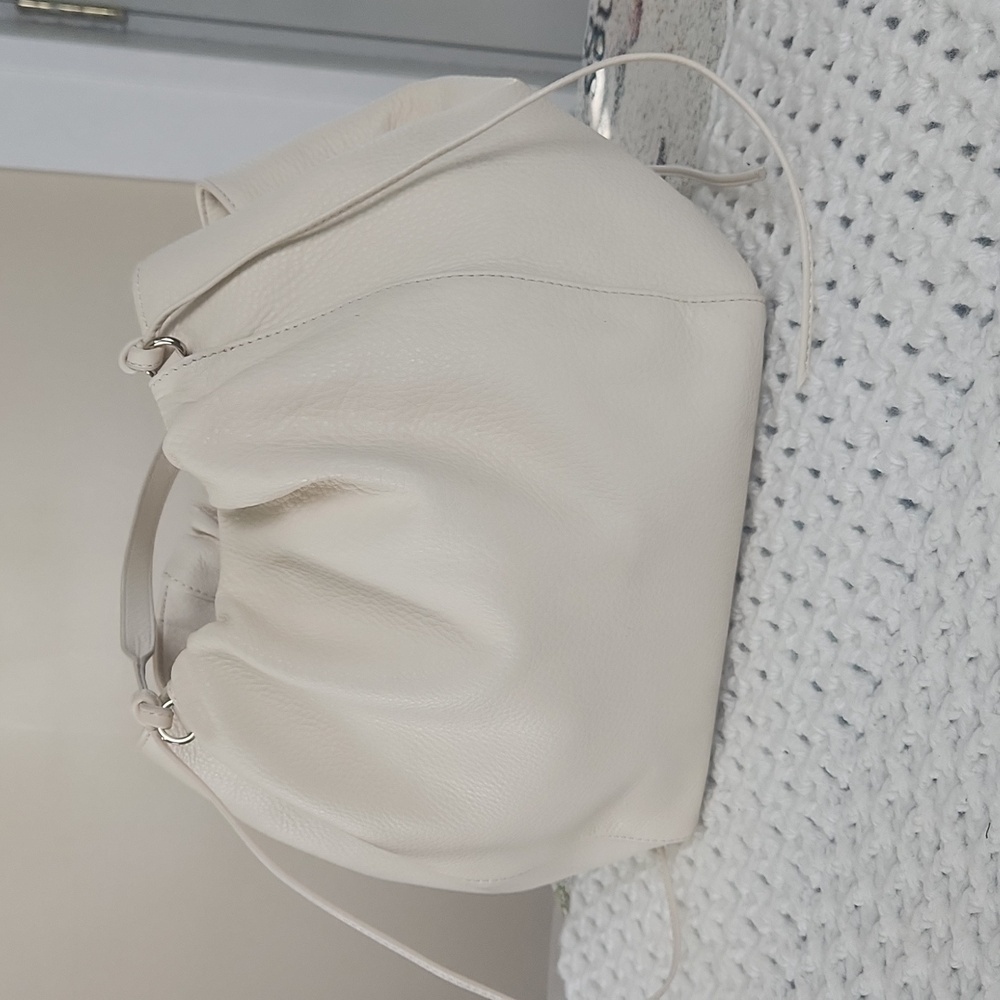 ANTONIO MELANI Off-White Pebbled Leather Drawstring Shoulder Bag